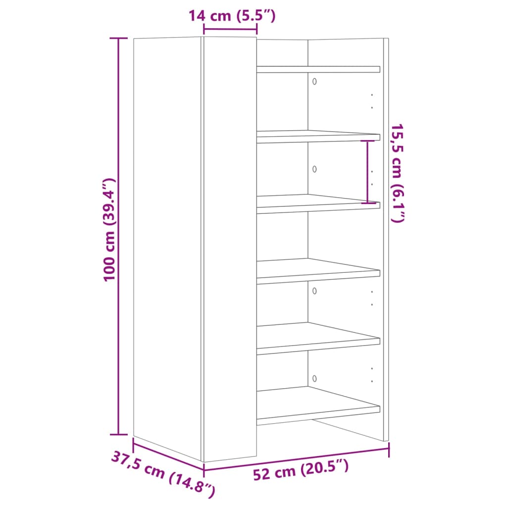 vidaXL Skoskåp betonggrå 52x37,5x100 cm konstruerat trä