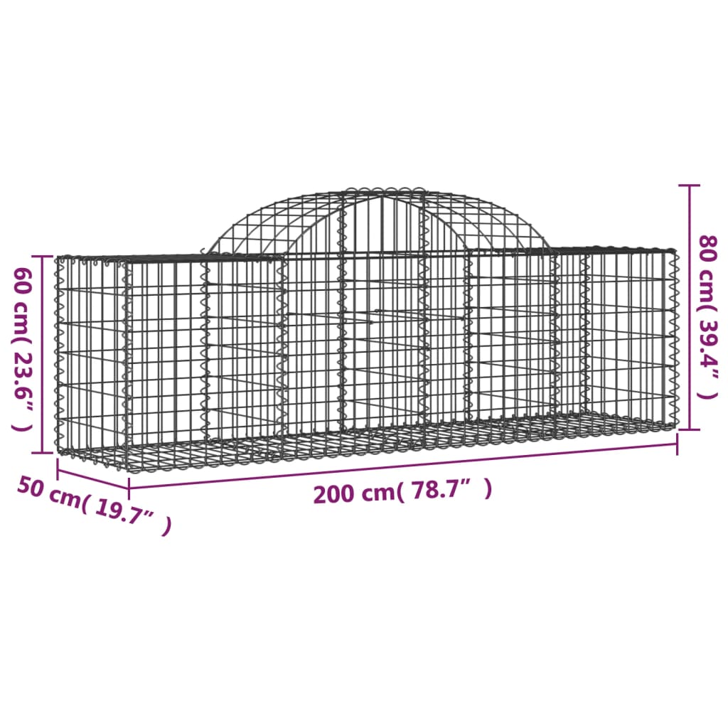 vidaXL Gabioner bågformade 8 st 200x50x60/80 cm galvaniserat järn