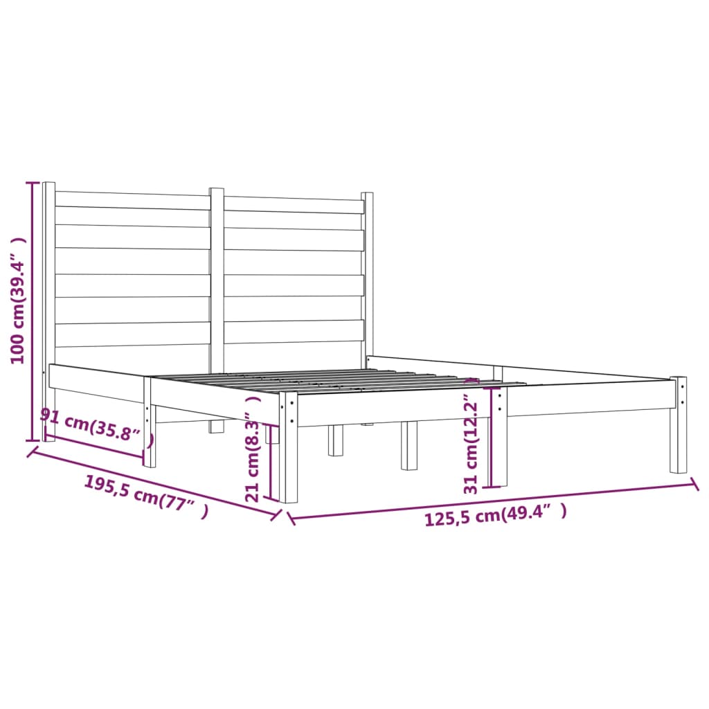 vidaXL Sängram svart massiv furu 120x190 cm