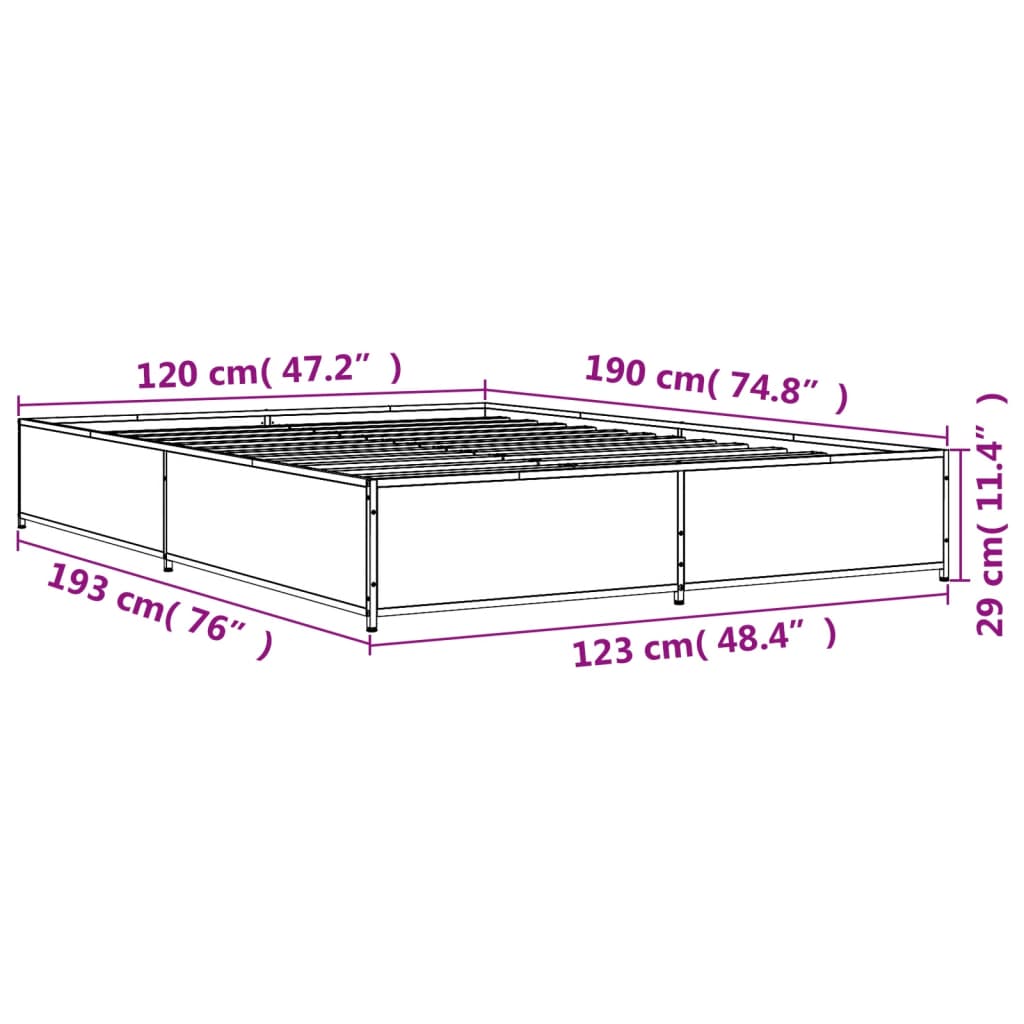 vidaXL Sängram rökfärgad ek 120x190 cm konstruerat trä och metall