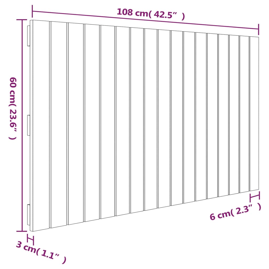 vidaXL Väggmonterad huvudgavel honungsbrun 108x3x60 cm massiv furu