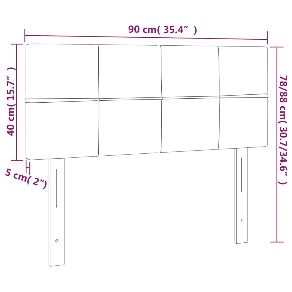 vidaXL Sänggavel LED ljusgrå 90x5x78/88 cm sammet