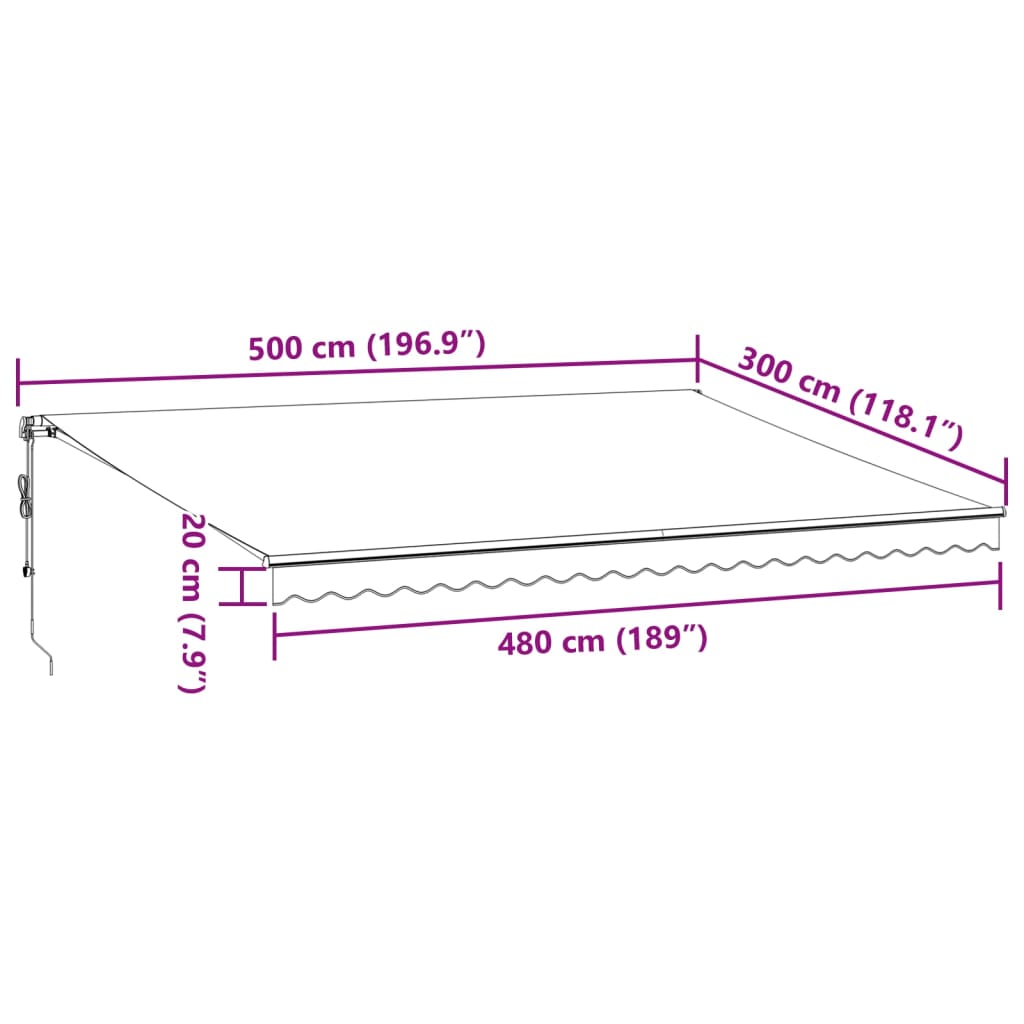 vidaXL Markis automatiskt infällbar med LEDs antracit&vit 500x300 cm