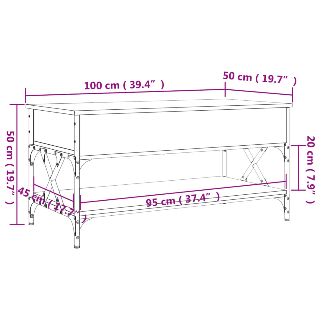 vidaXL Soffbord rökfärgad ek 100x50x50 cm konstruerat trä och metall