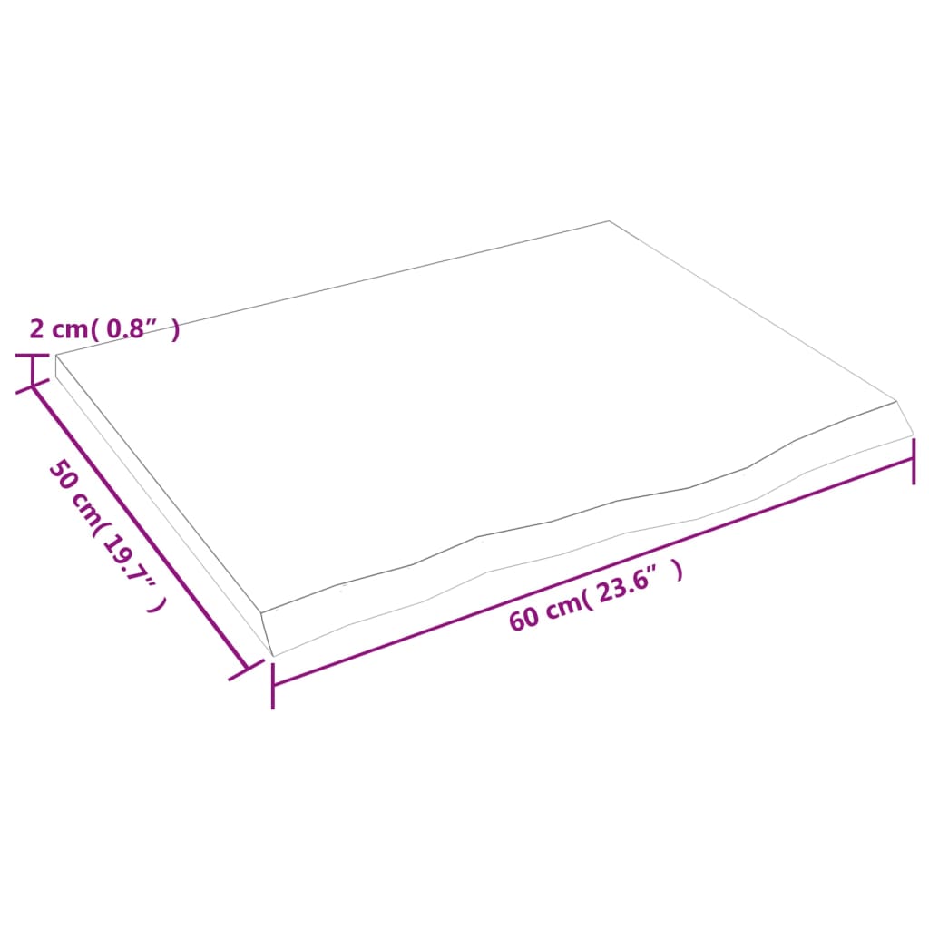 vidaXL Bordsskiva mörkbrun 60x50x2 cm behandlad massiv ek