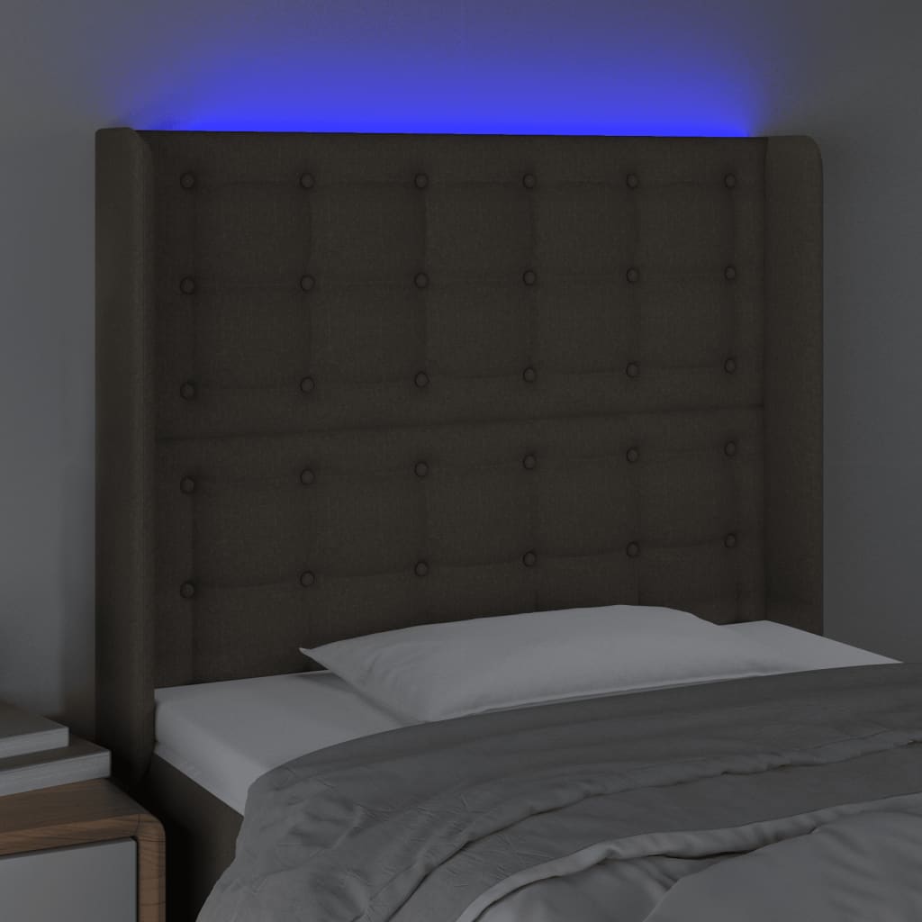 vidaXL Sänggavel LED taupe 83x16x118/128 cm tyg