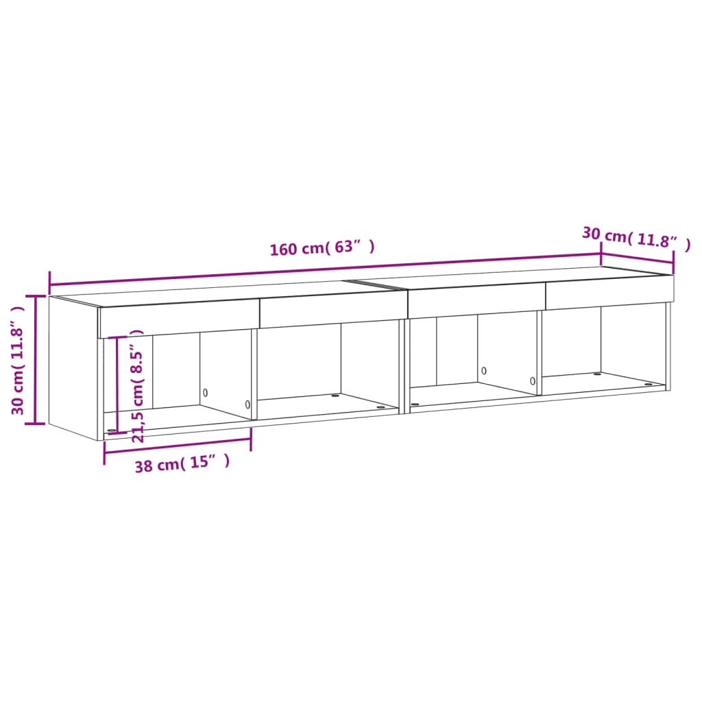 vidaXL TV-bänk med LED-belysning 2 st vit 80x30x30 cm