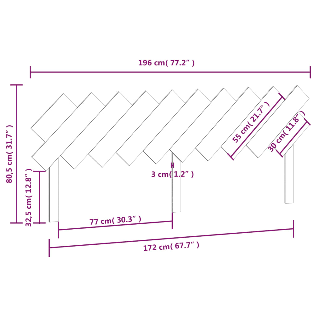 vidaXL Sänggavel honungsbrun 196x3x80,5 cm massiv furu