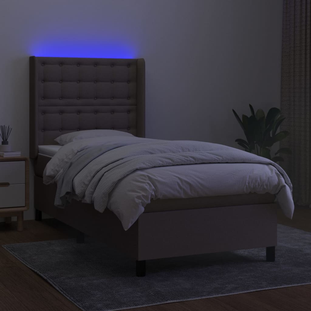 vidaXL Ramsäng med madrass & LED taupe 100x200 cm tyg