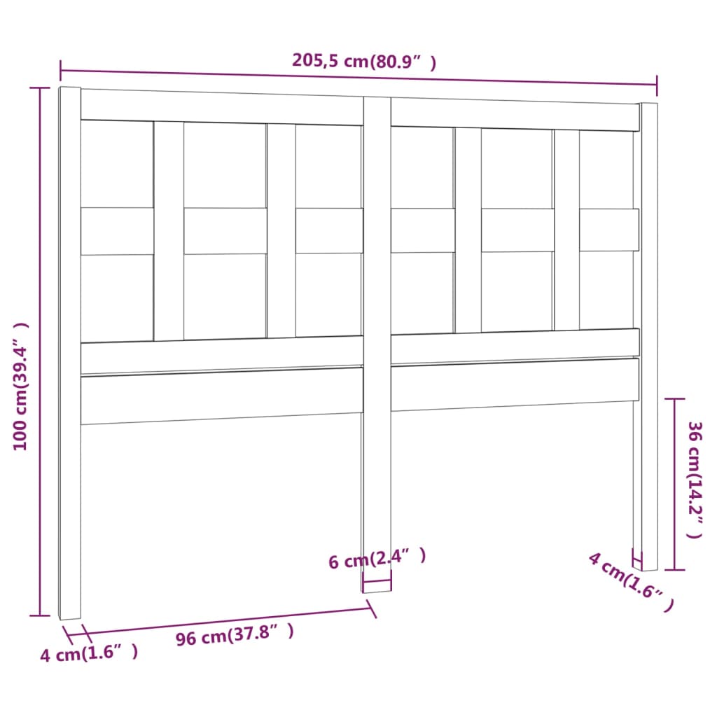 vidaXL Sänggavel 205,5x4x100 cm massiv furu