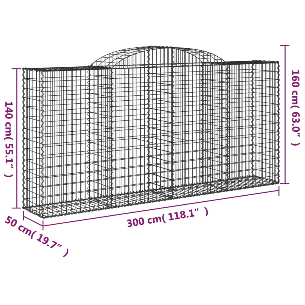 vidaXL Gabioner bågformade 10 st 300x50x140/160 cm galvaniserat järn