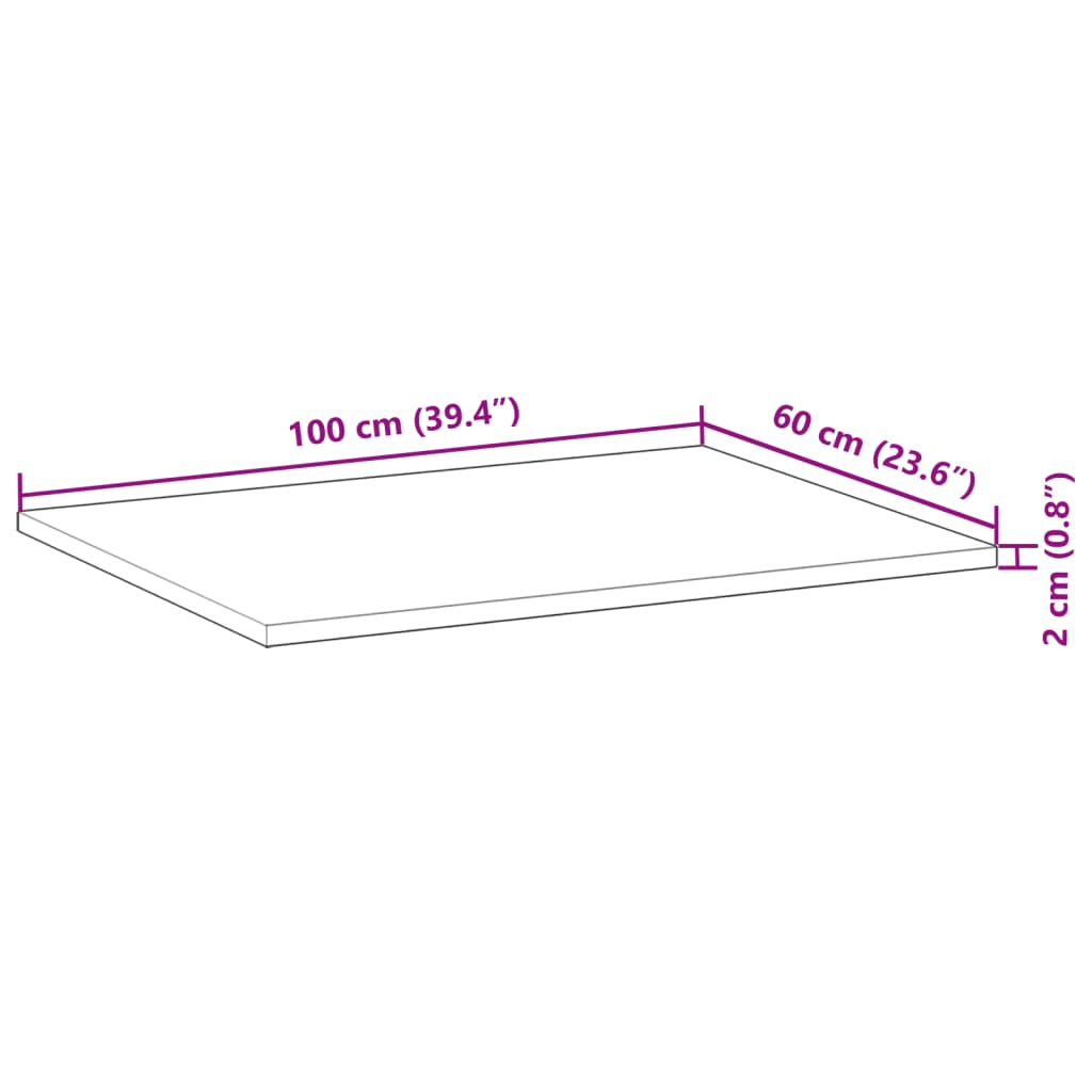 vidaXL Bänkskiva för badrum obehandlad 100x60x2 cm massivt akaciaträ