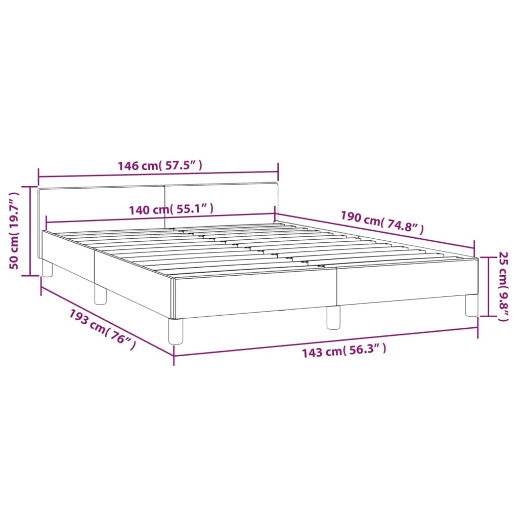 vidaXL Sängram utan madrass ljusgrå 140x190 cm tyg