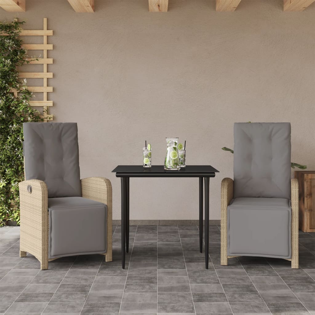 vidaXL Bistrogrupp med dynor 3 delar beige konstrotting