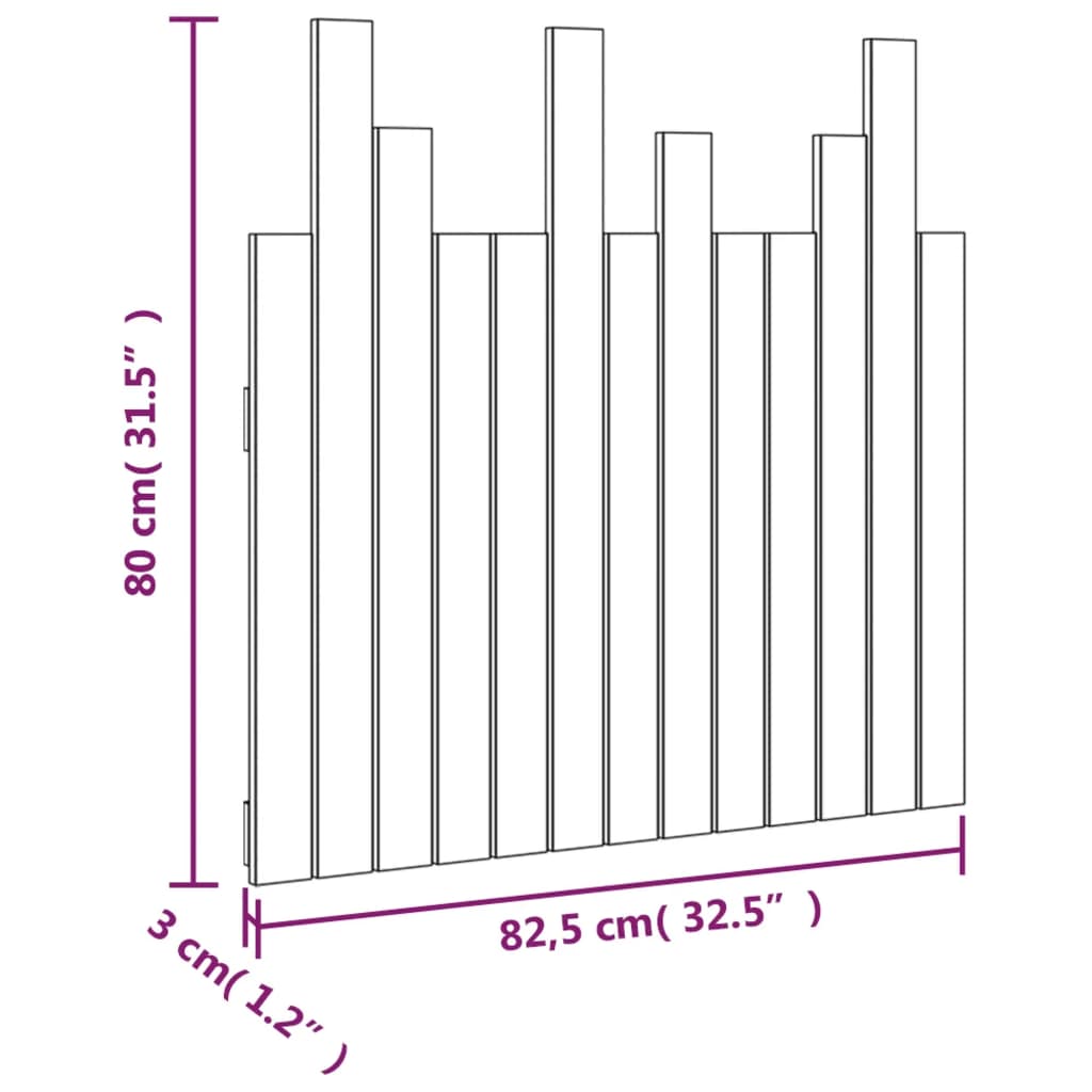 vidaXL Väggmonterad huvudgavel svart 82,5x3x80 cm massiv furu