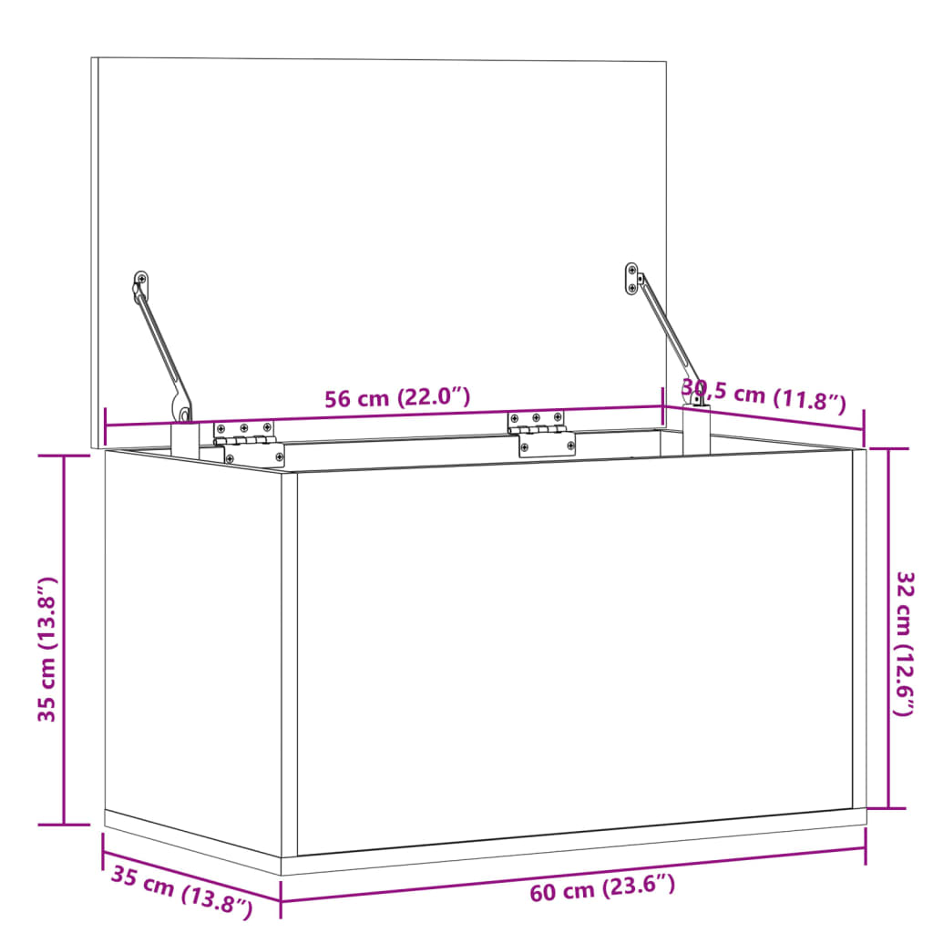 vidaXL Förvaringslåda rökfärgad ek 60x35x35 cm konstruerat trä