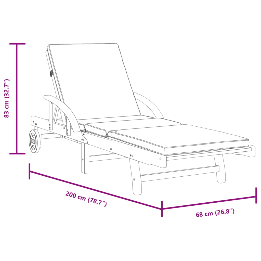 vidaXL Solstolar 2 st med kuddar 200x68x83 cm massivt akaciaträ