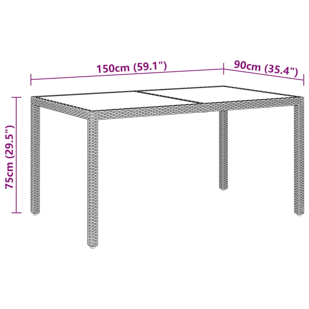 vidaXL Matgrupp för trädgården 7 delar konstrotting härdat glas svart