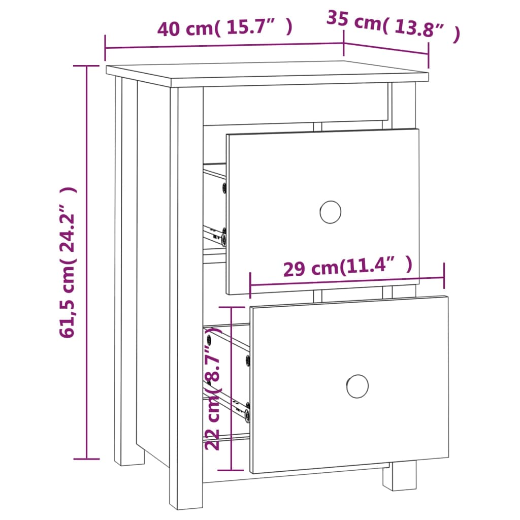 vidaXL Sängbord 2 st honungsbrun 40x35x61,5 cm massiv furu