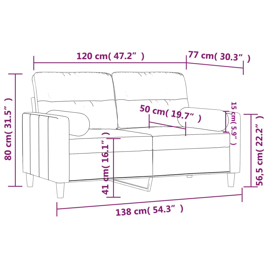 vidaXL 2-sits soffa med prydnadskuddar gräddvit 120 cm tyg