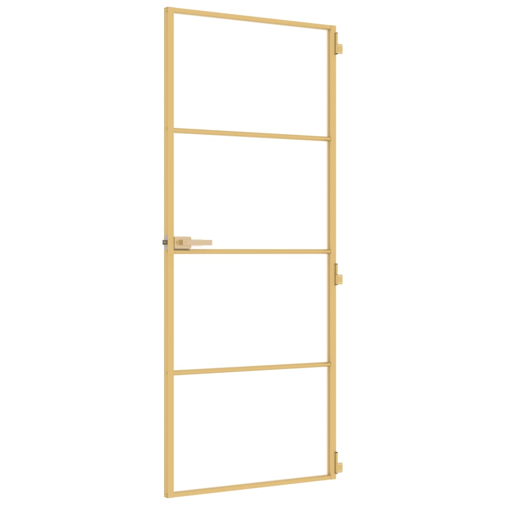 vidaXL Innerdörr guld 83x201,5 cm härdat glas och aluminium slim