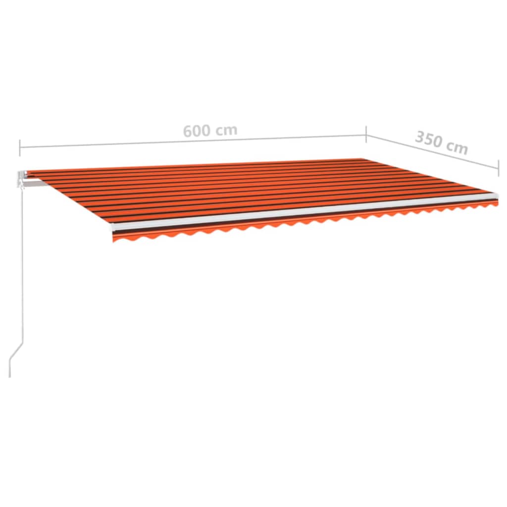 vidaXL Markis med LED manuellt infällbar 600x350 cm orange och brun