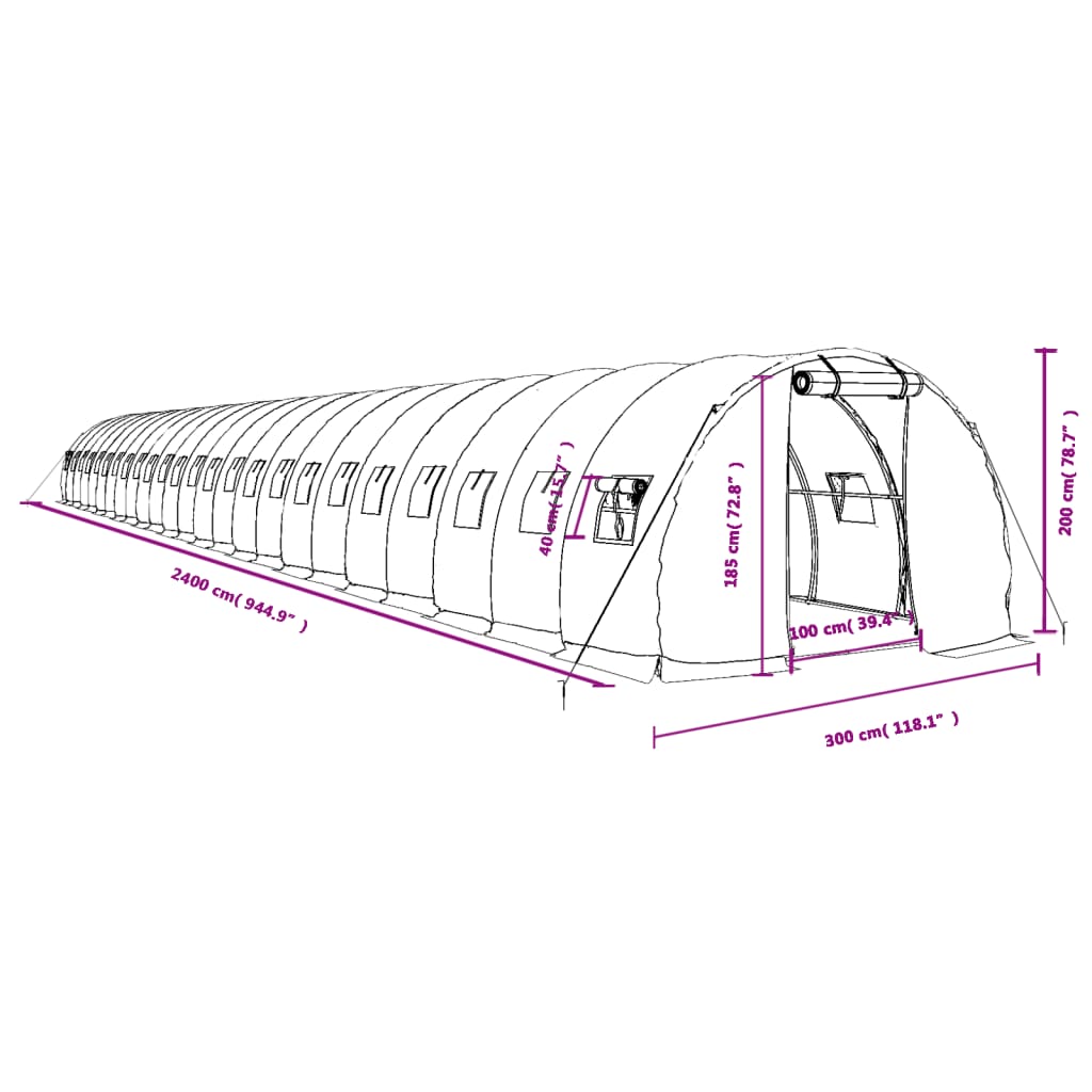 vidaXL Växthus med stålram grön 72 m² 24x3x2 m