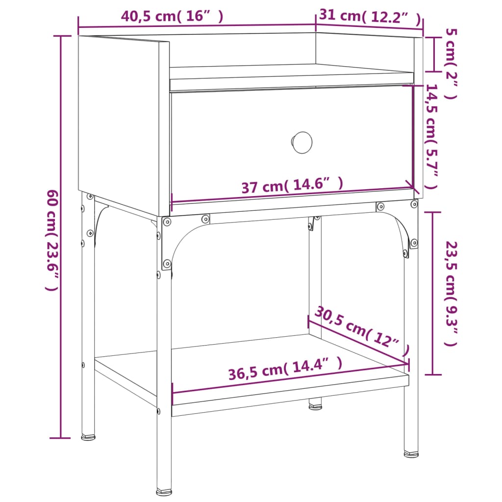 vidaXL Sängbord 2 st rökfärgad ek 40,5x31x60 cm konstruerat trä