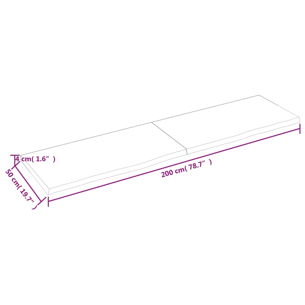 vidaXL Bordsskiva mörkbrun 200x50x(2-4) cm behandlad massiv ek