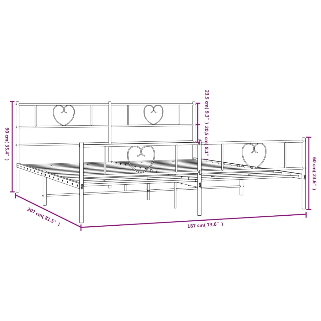 vidaXL Sängram utan madrass med fotgavel metall svart 180x200 cm