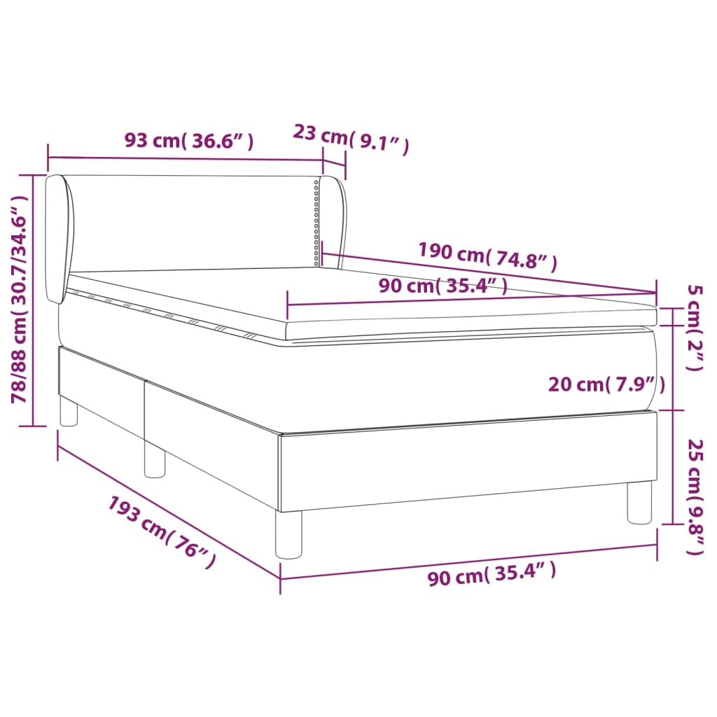 vidaXL Ramsäng med madrass ljusgrå 90x190 cm sammet