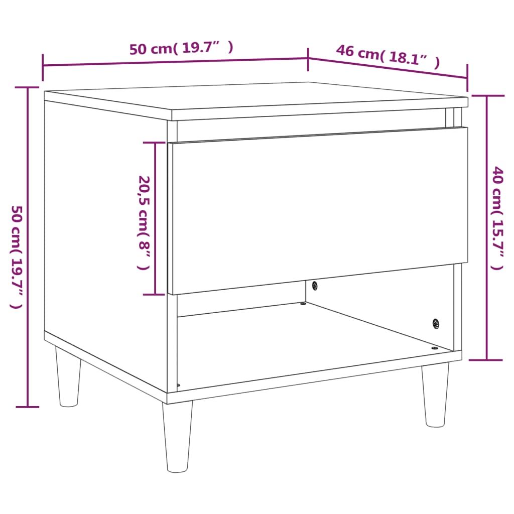 vidaXL Nattduksbord 2 st betonggrå 50x46x50 cm konstruerat trä