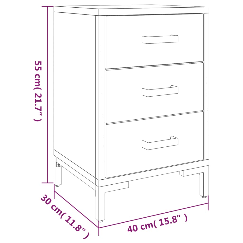 vidaXL Sängbord svart 40x30x55 cm massivt återvunnet furu