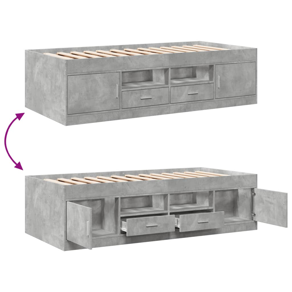 vidaXL Dagbädd med lådor betonggrå 100x200 cm konstruerat trä