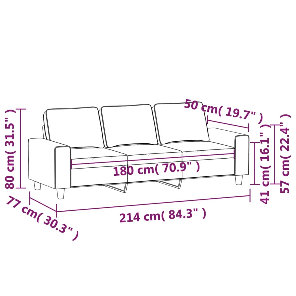 vidaXL 3-sitssoffa ljusgul 180 cm tyg