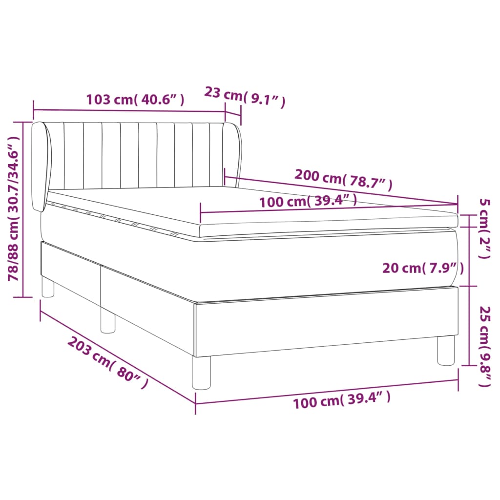 vidaXL Ramsäng med madrass rosa 100x200 cm sammet