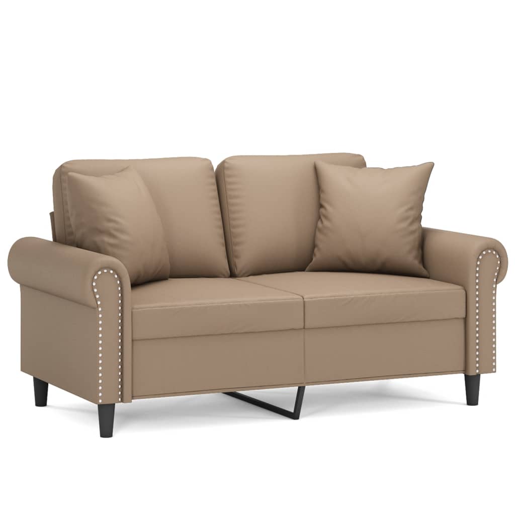 vidaXL 2-sits soffa med prydnadskuddar cappuccino 120 cm konstläder