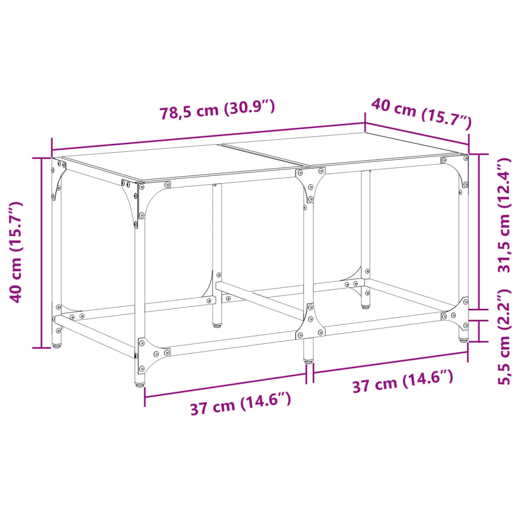 vidaXL Soffbord med transparent glasskiva 78,5x40x40 cm stål