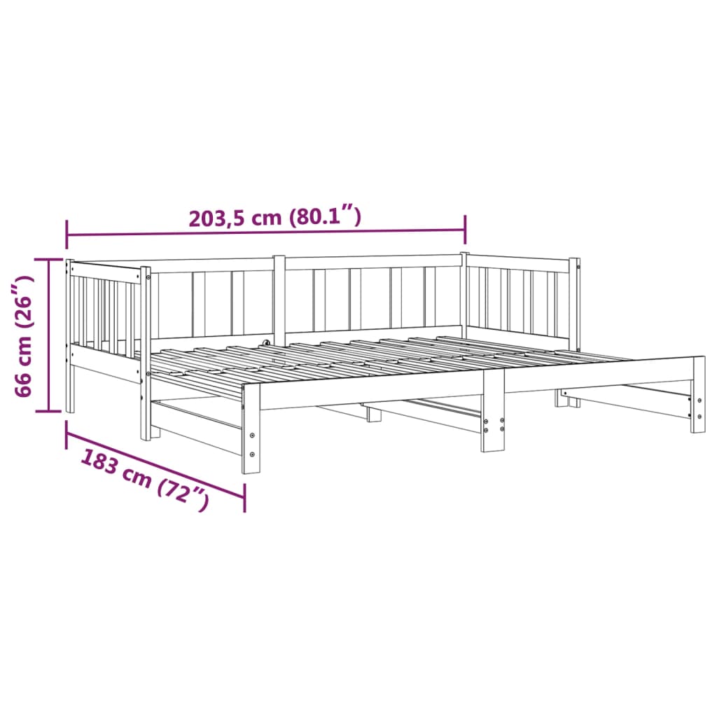 vidaXL Dagbädd med extrasäng 90x200 cm massiv furu