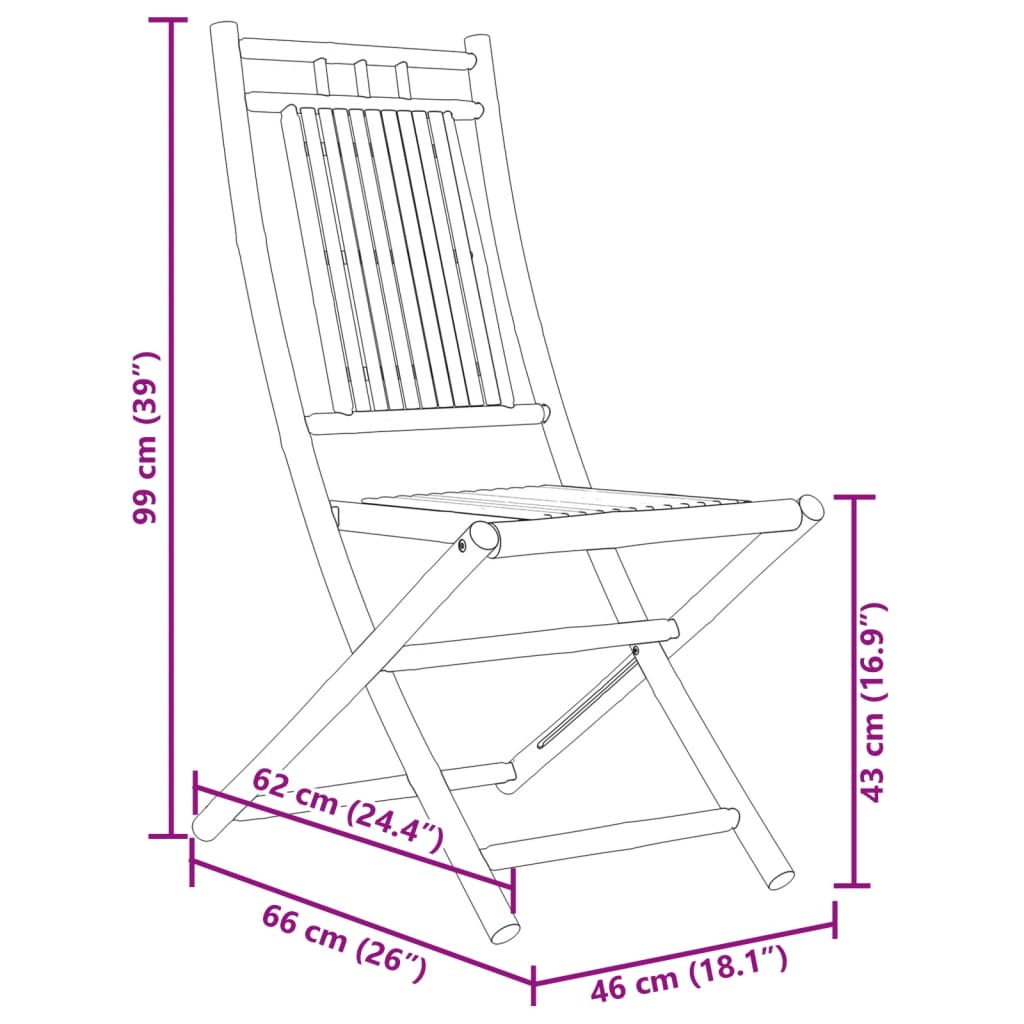 vidaXL Hopfällbara trädgårdsstolar 4 st 46x66x99 cm bambu