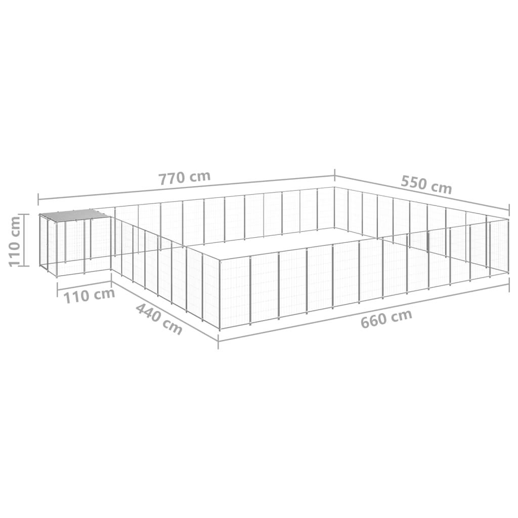 vidaXL Hundgård silver 37,51 m² stål