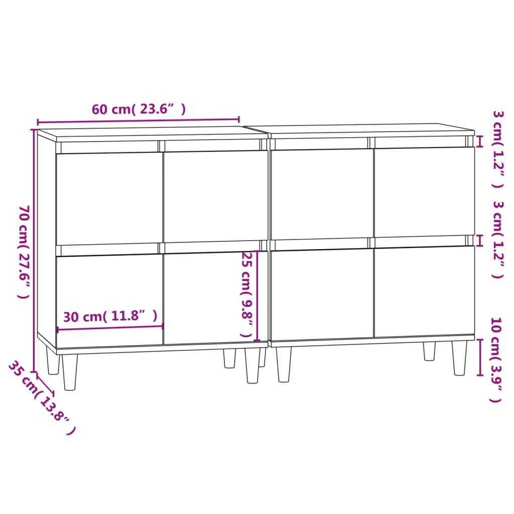 vidaXL Skänk 2 st sonoma ek 60x35x70 cm konstruerat trä