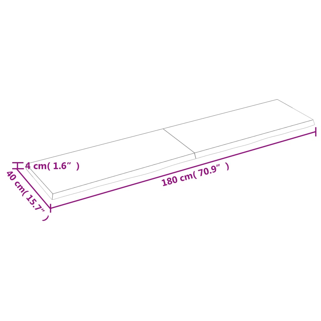 vidaXL Bänkskiva badrum mörkbrun 180x40x(2-4) cm behandlat massivt trä