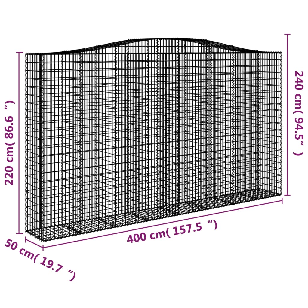 vidaXL Gabioner bågformade 6 st 400x50x220/240 cm galvaniserat järn