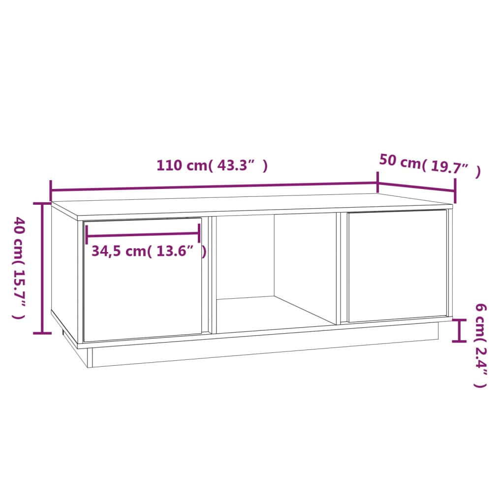 vidaXL Soffbord vit 110x50x40 cm massiv furu