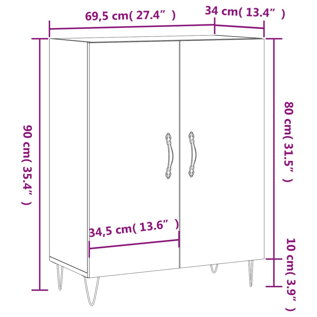 vidaXL Skåp vit 69,5x34x90 cm konstruerat trä