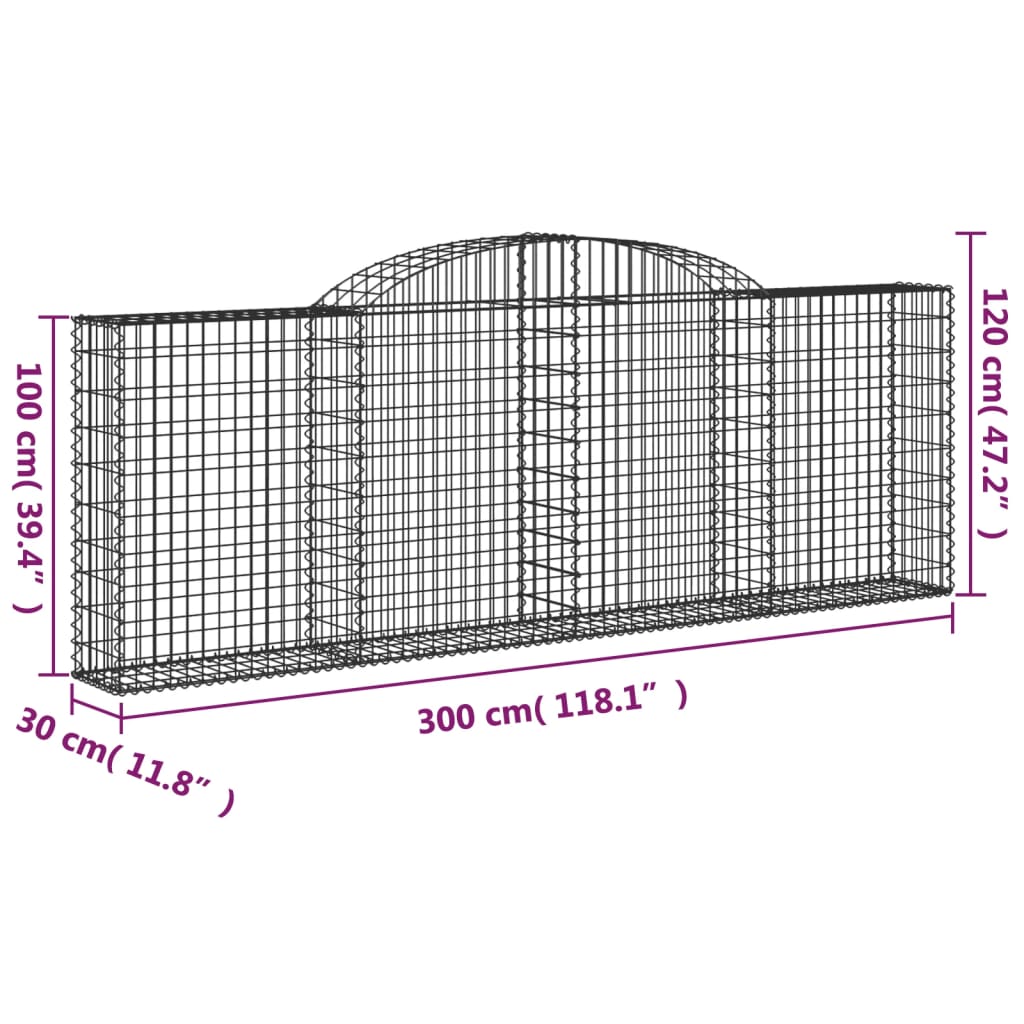 vidaXL Gabioner bågformade 13 st 300x30x100/120 cm galvaniserat järn