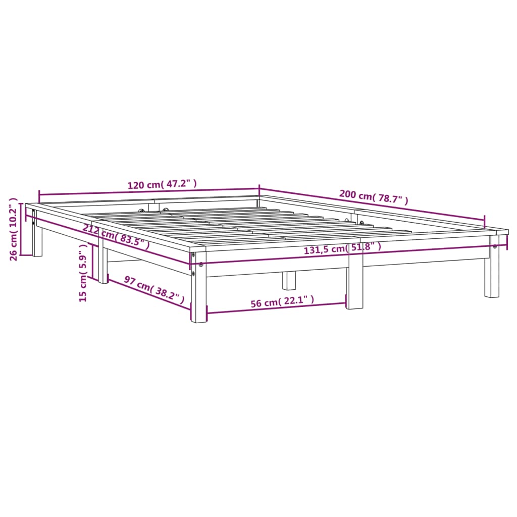 vidaXL Sängram honungsbrun 120x200 cm massiv furu