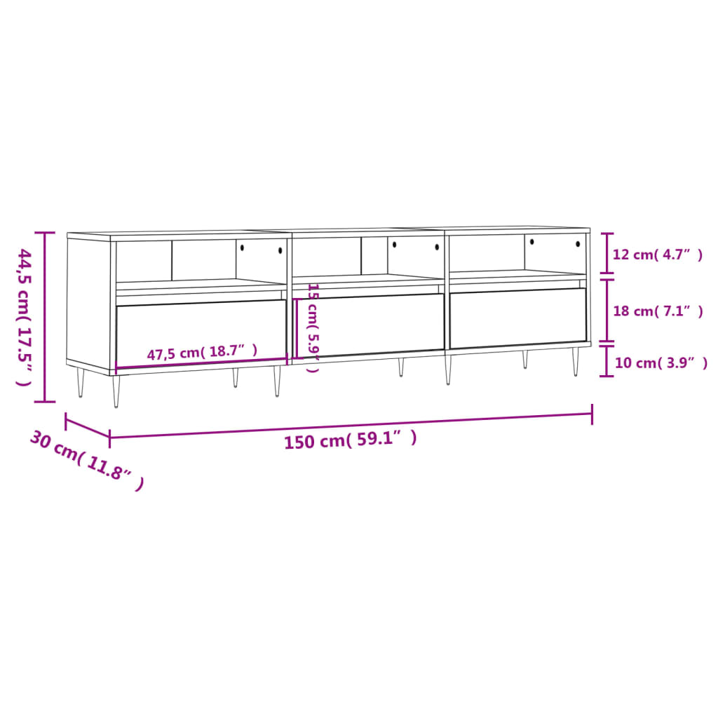 vidaXL Tv-bänk vit 150x30x44,5 cm konstruerat trä