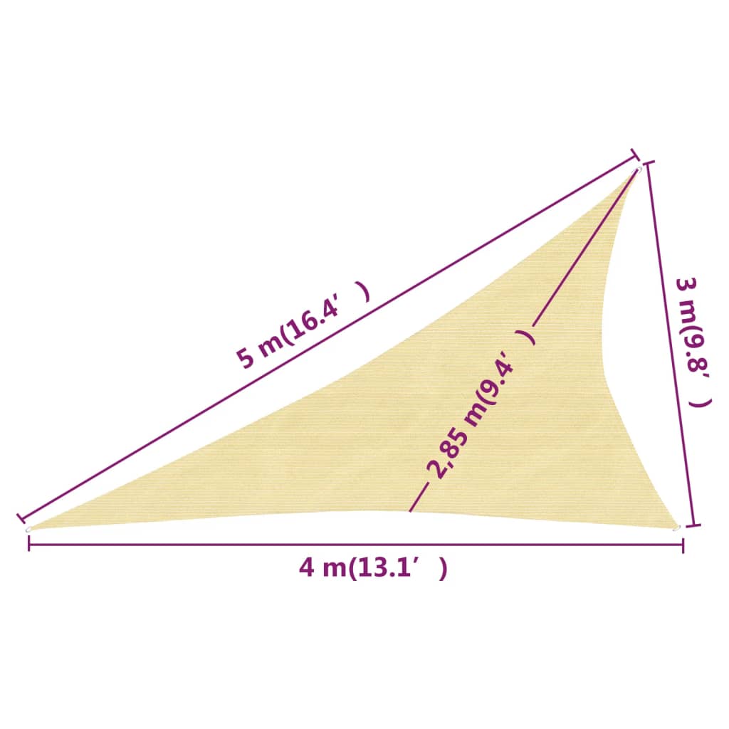 vidaXL Solsegel 160 g/m² beige 3x4x5 m HDPE